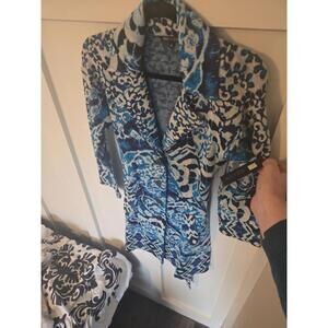 NIC + ZOE Women's Blue Printed Knit Button-Down Cardigan Coat Jacket XS